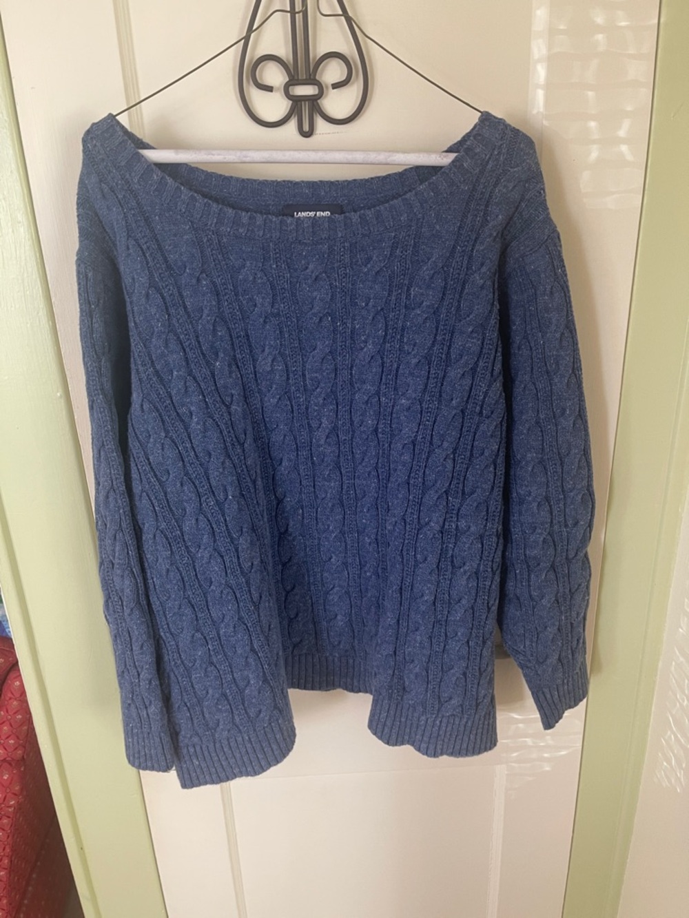 Lands' End Navy Cable-Knit Scoop Neck Sweater